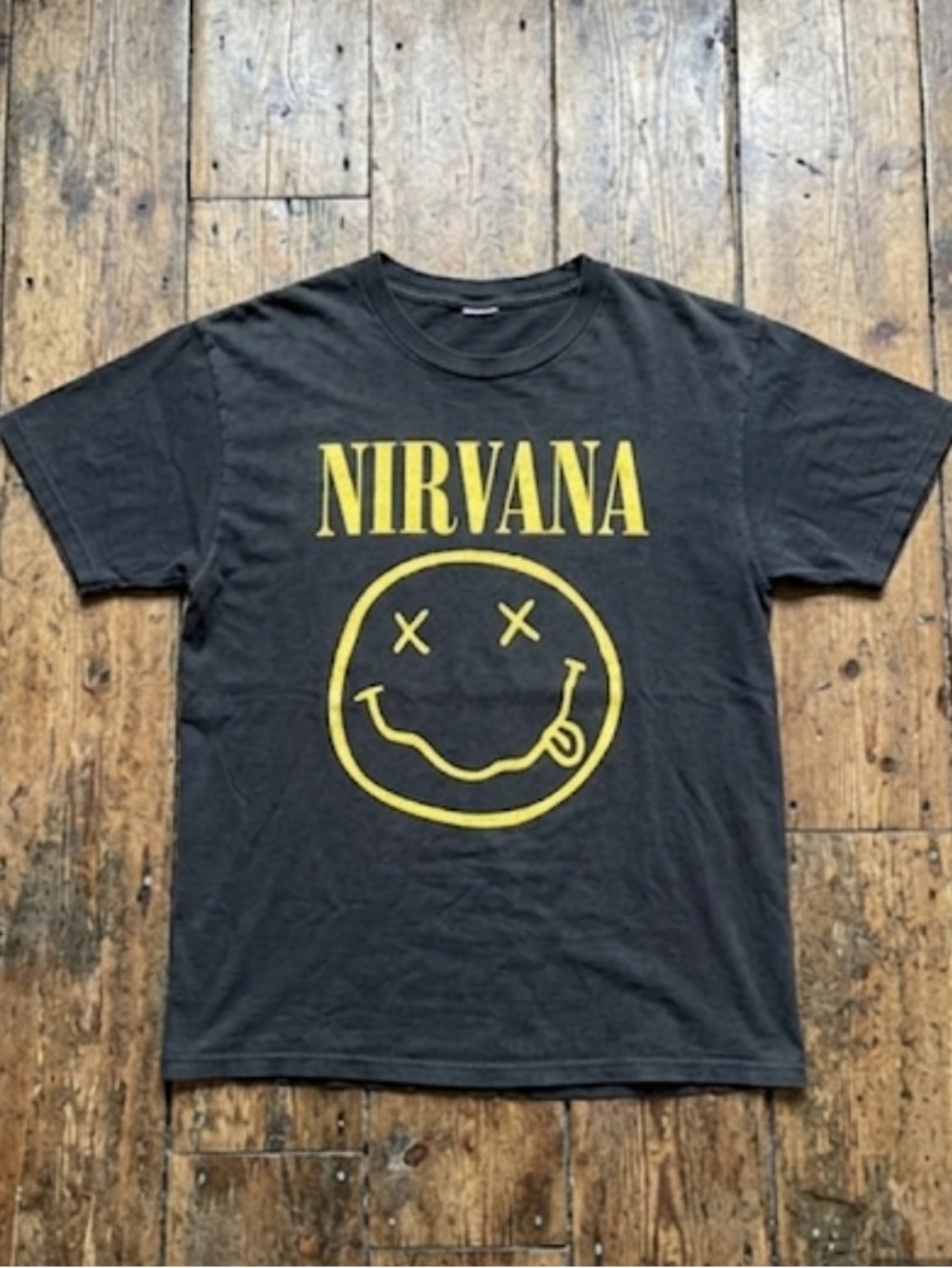 Vintage NIRVANA Black Tee with Yellow Graphic